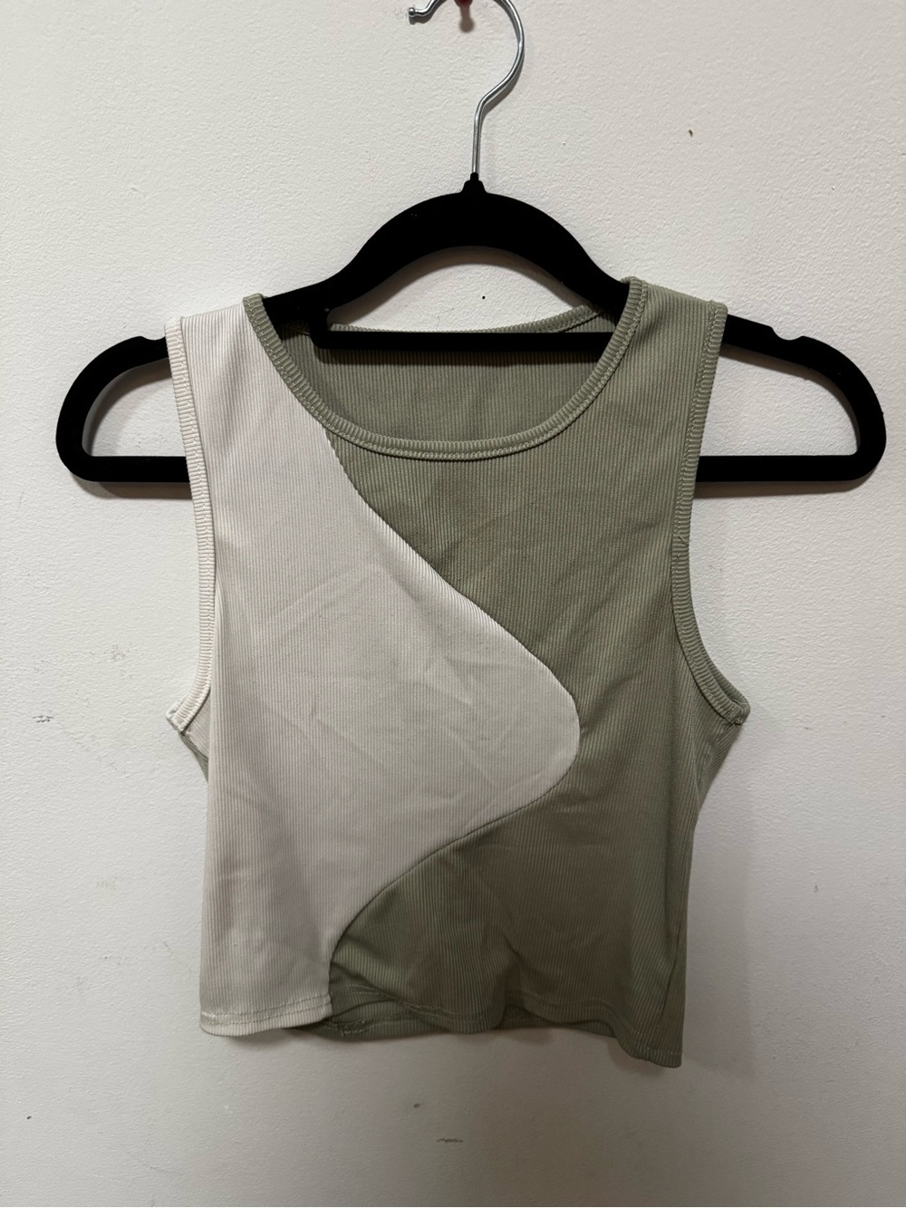 Two-Tone Sage Green and Cream Ribbed Tank Top